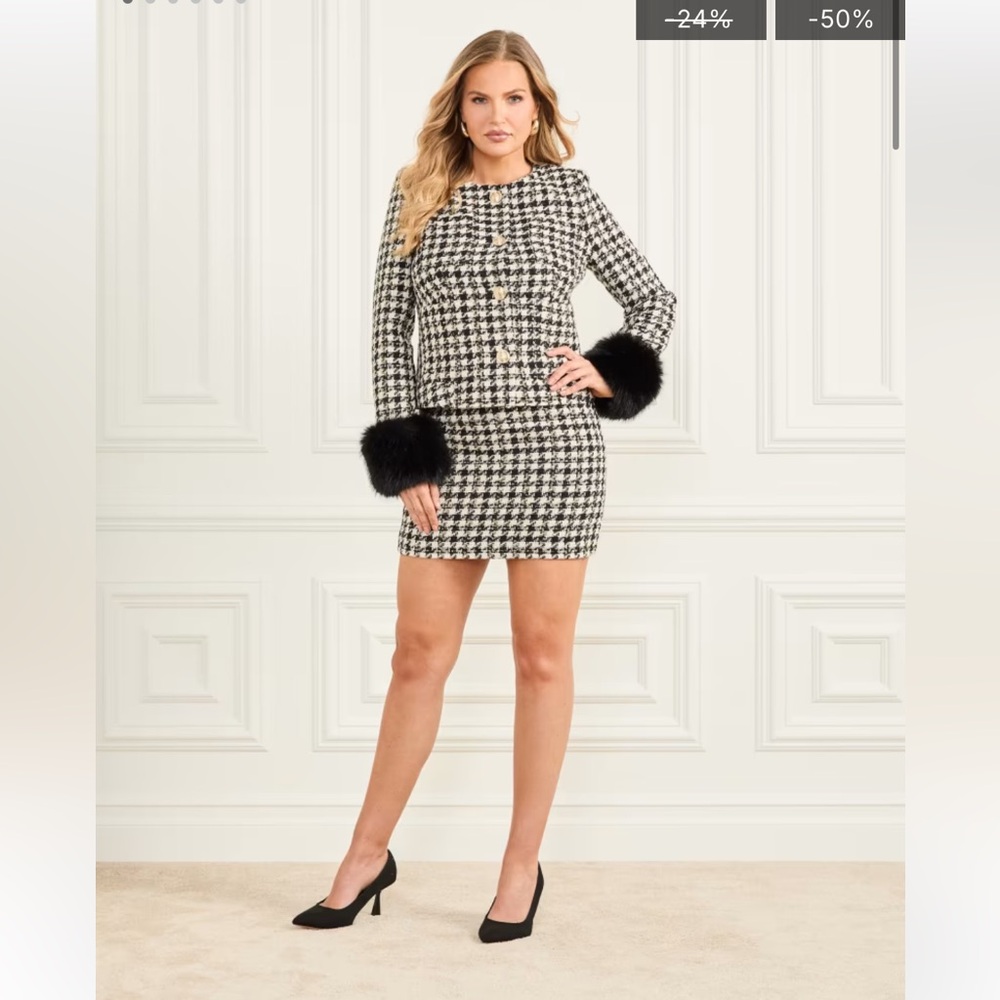 Marciano Elegant Black and White Houndstooth Mini Skirt - Size S (4)